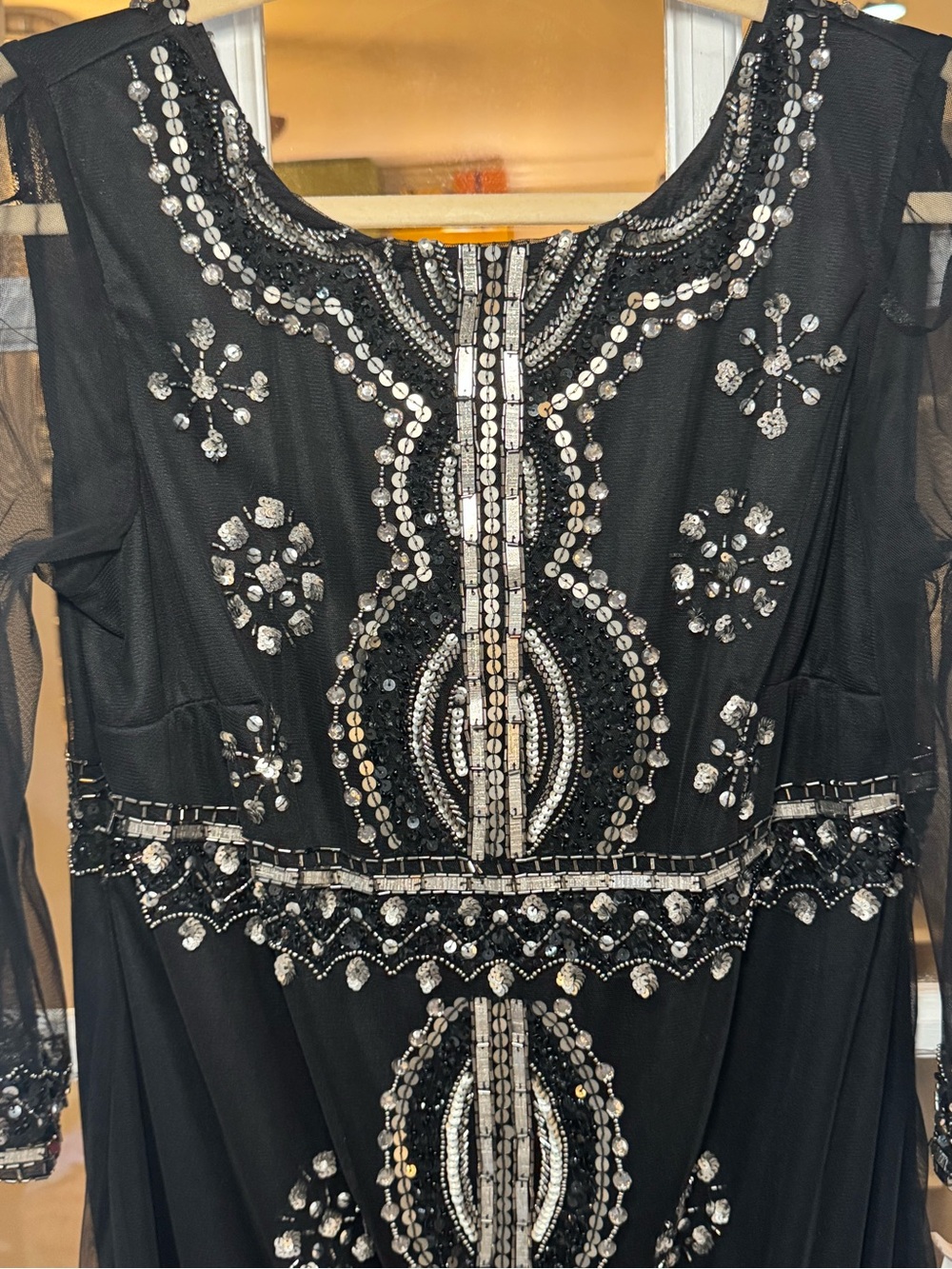 🪙🔲◾️STUNNING Black Embellished Bling Beaded Long Sleeve Cocktail Dress ◾️🔲🪙 - Picture 7 of 10